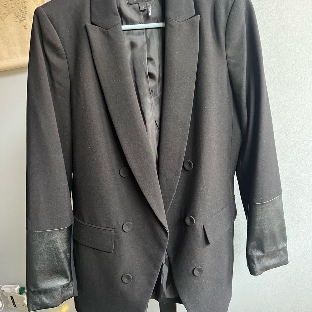 Classic Black Double-Breasted Blazer DKNY Leather